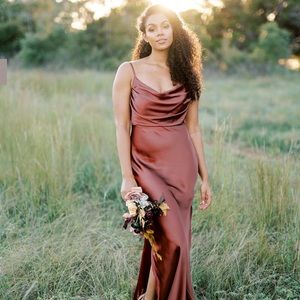 Revelry Skye Satin Dress in Cinnamon Rose (Bridesmaid)